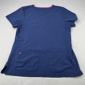 Heart And Soul Women's Large Blue Scrub Top With V-Neck and Pockets
